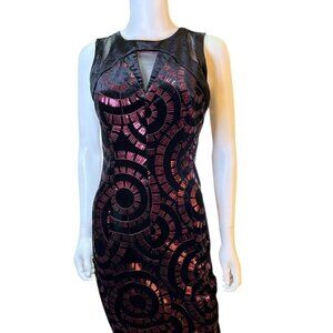 Jax Black & Wine Sequined Sleeveless Dress Sz 2 With Mesh Keyhole Accent NWT